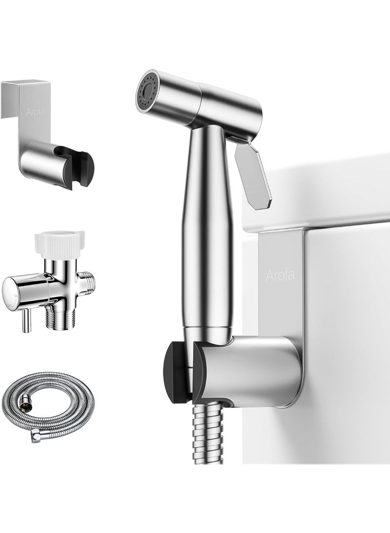 Arofa Handheld Bidet Sprayer for Toilet, Adjustable Water Pressure Control with Stainless Steel Hose – Feminine Wash, Cloth Diaper Cleaning & Baby Wash Toilet Sprayer, Brushed Nickel Finish - Image 1